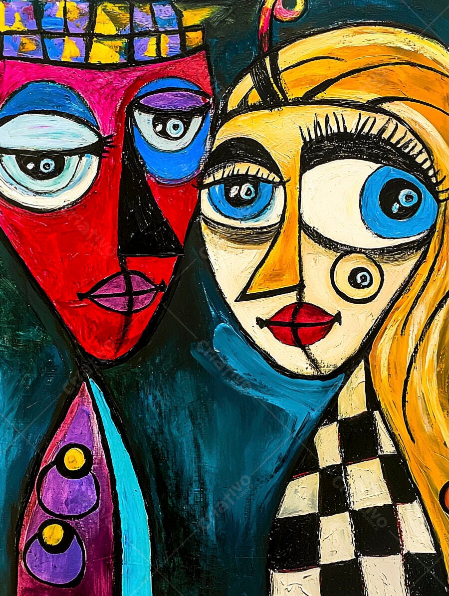 Pessoas abstratas com cores vibrantes arte cubista moderna
