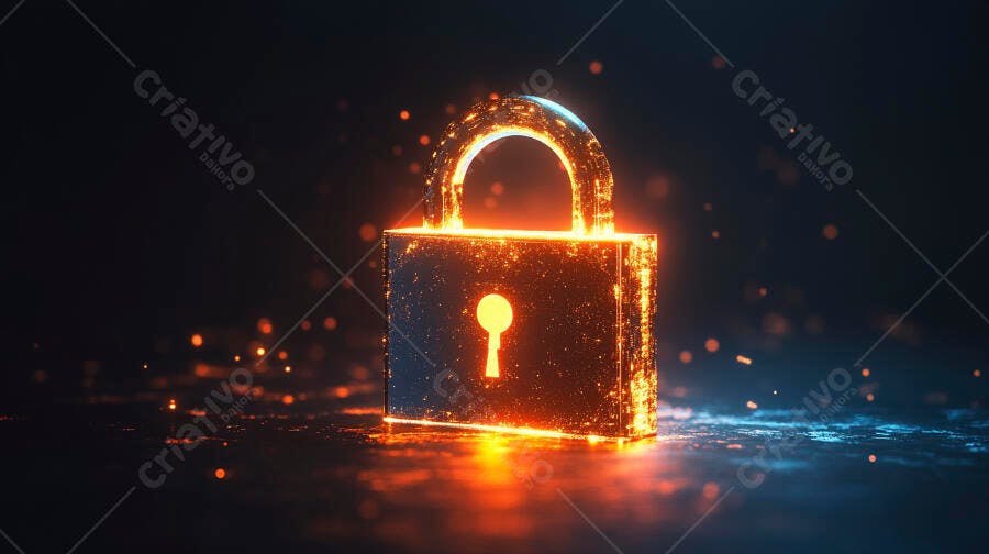 Cadeado digital brilhante segurança cibernética e proteção de dados