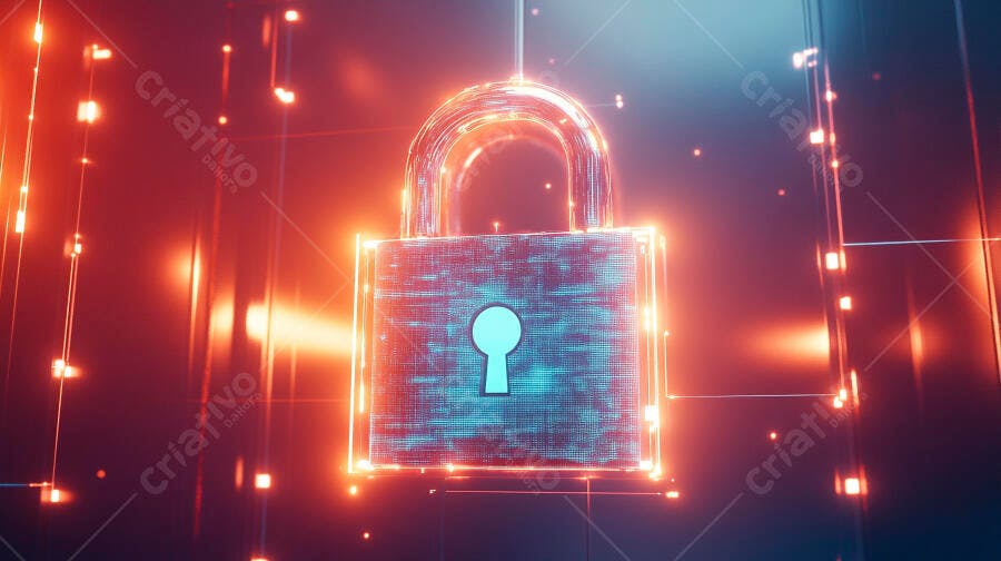Cadeado digital brilhante segurança cibernética proteção de dados neon