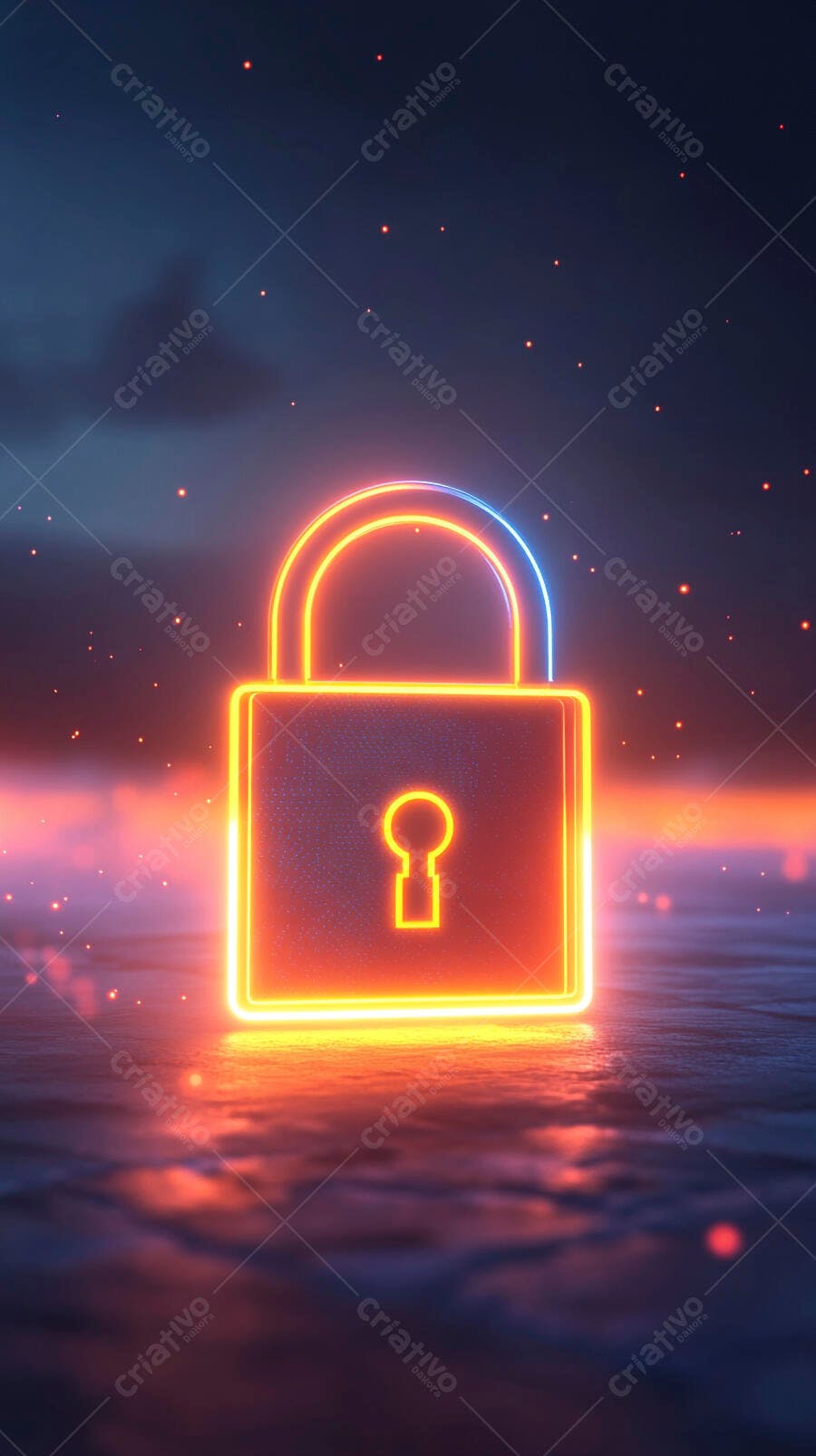 Cadeado neon brilhante para segurança digital cibernética