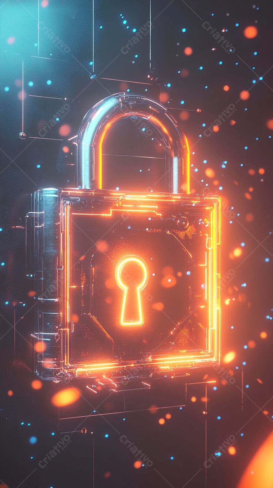 Cadeado digital néon brilhante segurança cibernética proteção de dados