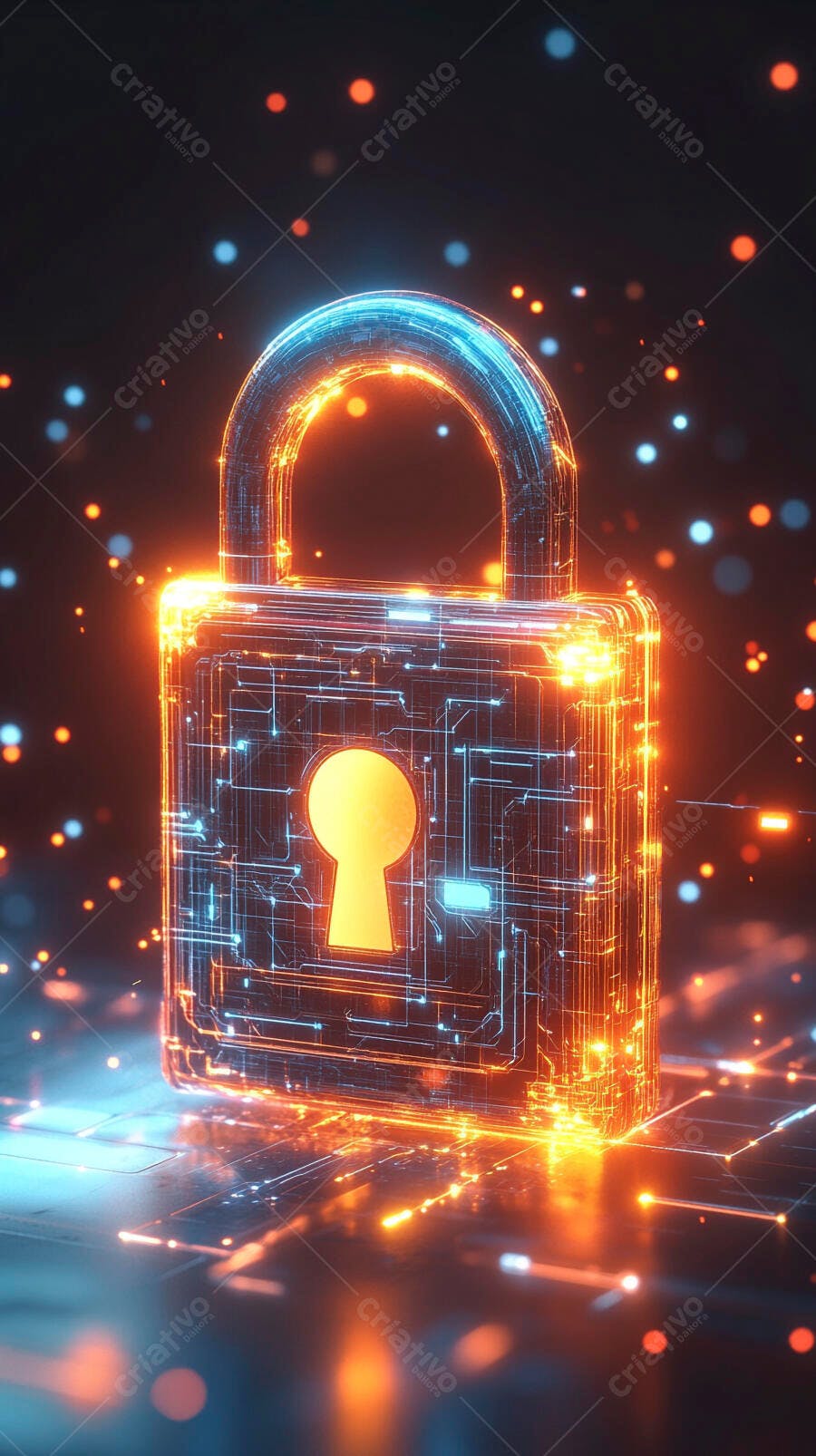 Cadeado digital brilhante segurança cibernética proteção de dados futurista