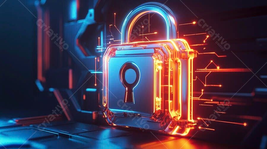 Cadeado digital azul e laranja conceito de segurança cibernética