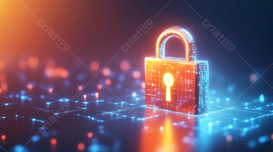 Cadeado digital de segurança com circuitos brilhantes em fundo tecnológico