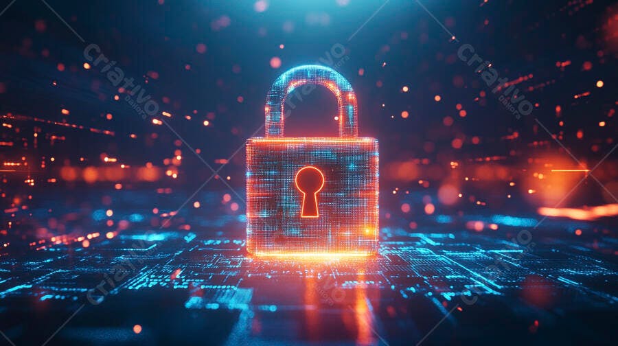 Cadeado digital brilhante em circuito de dados cibernéticos