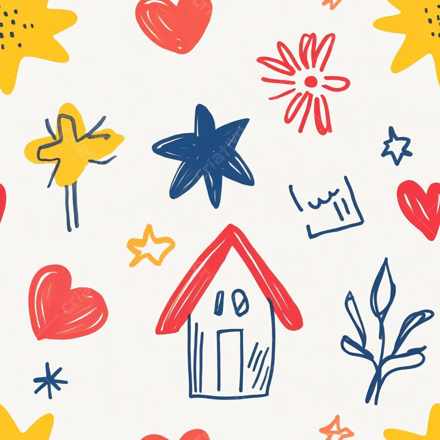 Padrão sem costura com desenhos infantis coloridos de casa e estrelas
