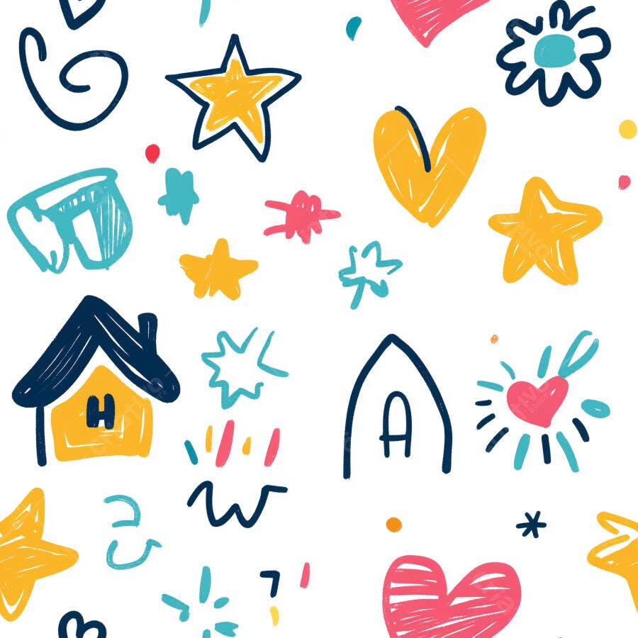 Padrão sem emenda com corações coloridos estrelas e casas desenhadas à mão