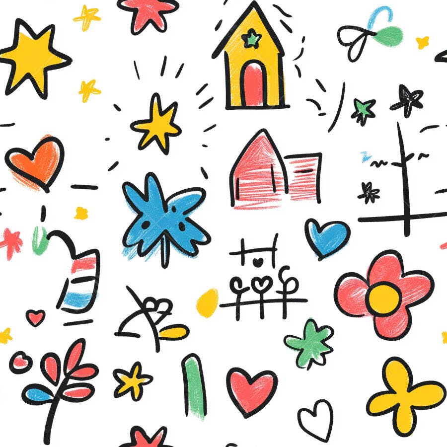 Desenhos infantis coloridos padrão sem costura com casas e corações em fundo branco