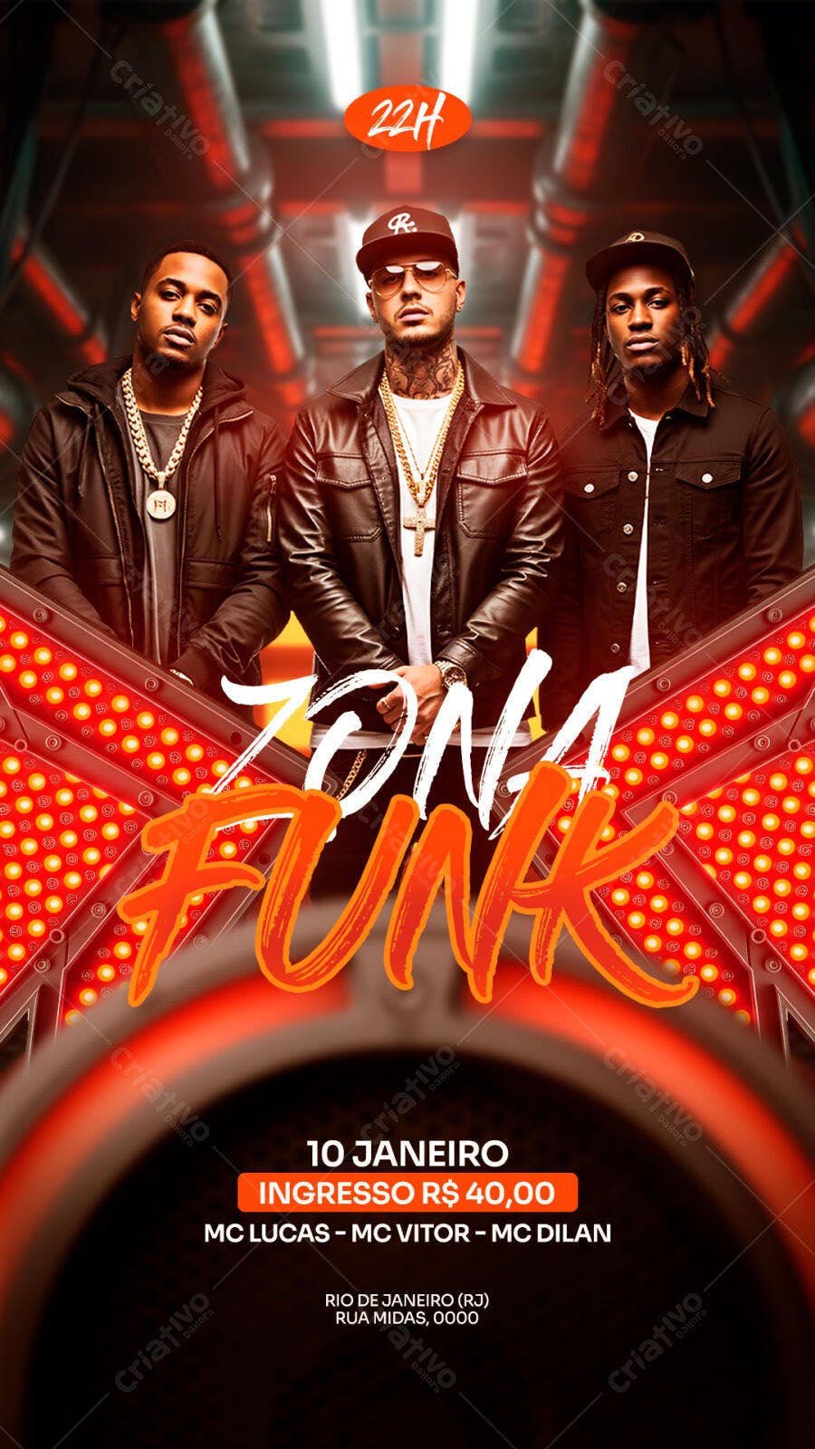 Flyer de Festa Funk para Show MCs Zona Funk PSD Editável