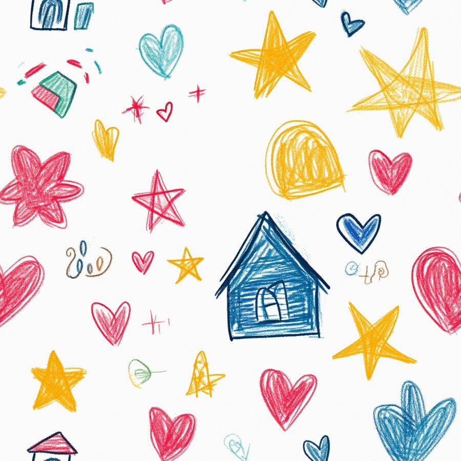 Desenhos infantis coloridos padrão casas corações estrelas fundo branco