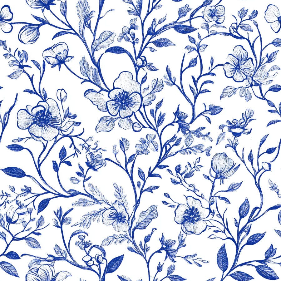 Padrão floral azul e branco estampa botânica vintage sem costura