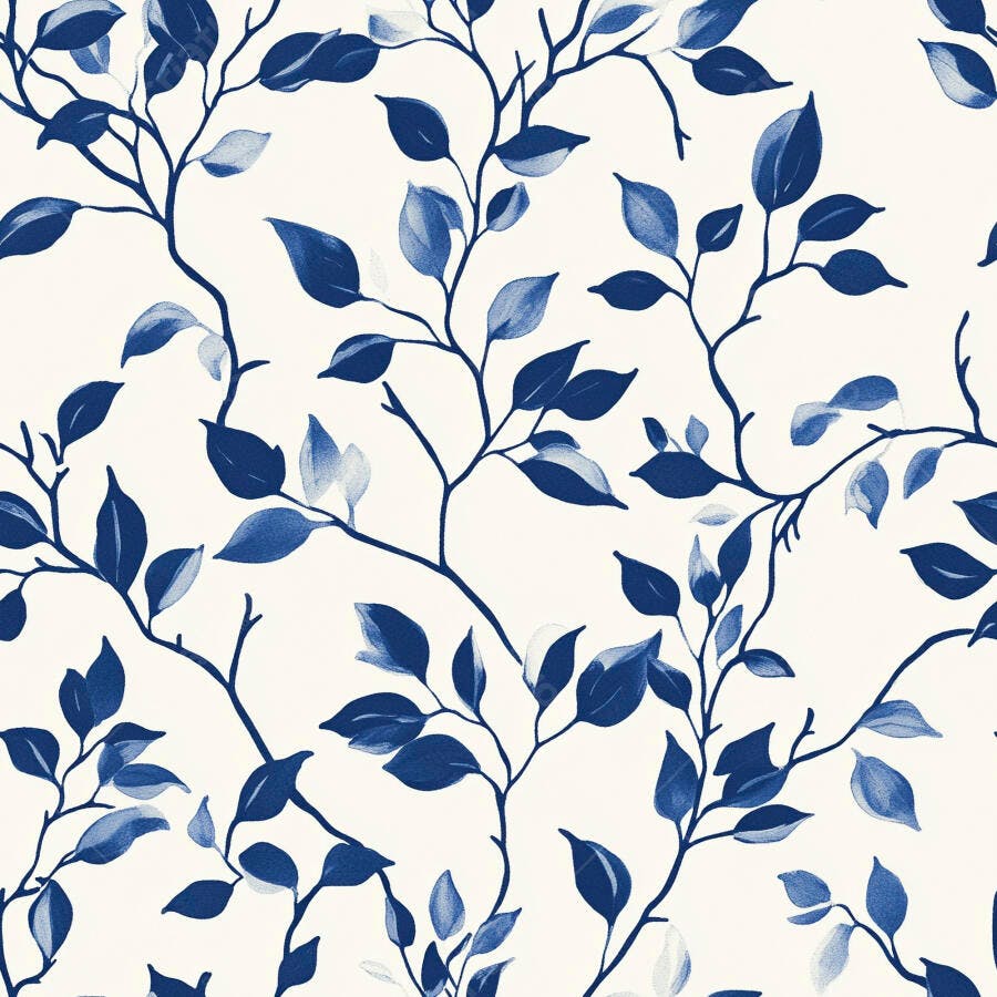 Padrão botânico de folhas azuis em fundo creme ilustração