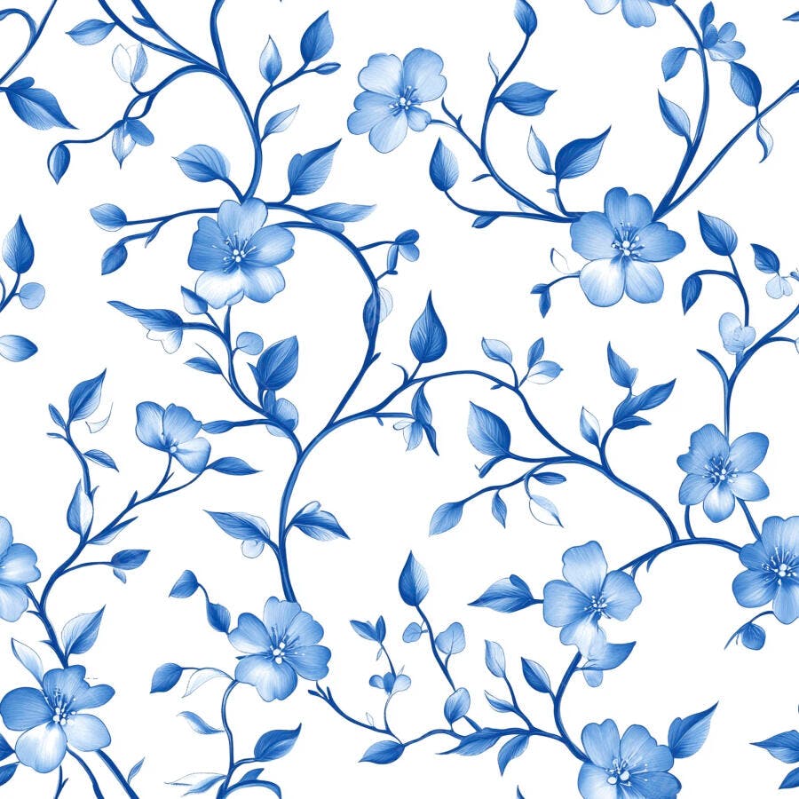 Padrão floral azul e branco sem emendas ramos e flores delicadas