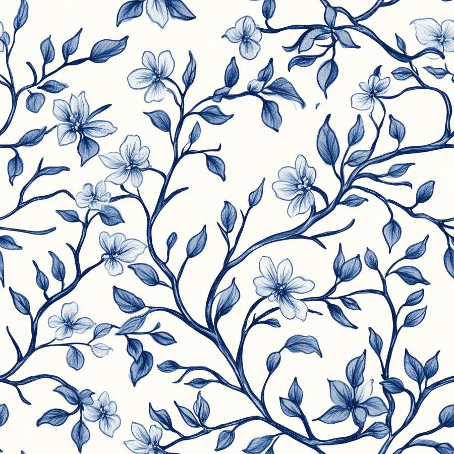 Padrão floral azul e branco sem costura com raminhos e flores