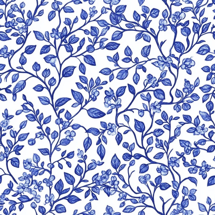 Padrão floral azul e branco folhas e flores delicadas aquarela