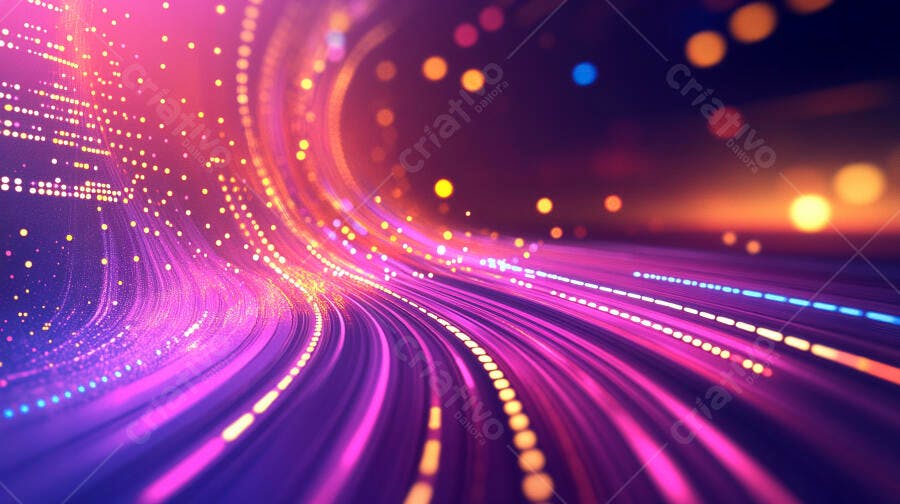 Trilhas de luz digitais vibrantes em alta velocidade com tons rosa e roxo