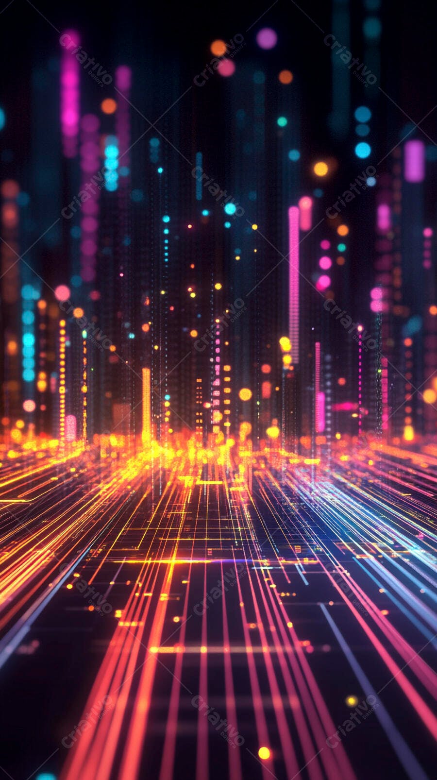 Dados digitais coloridos em rede futurista vibrante
