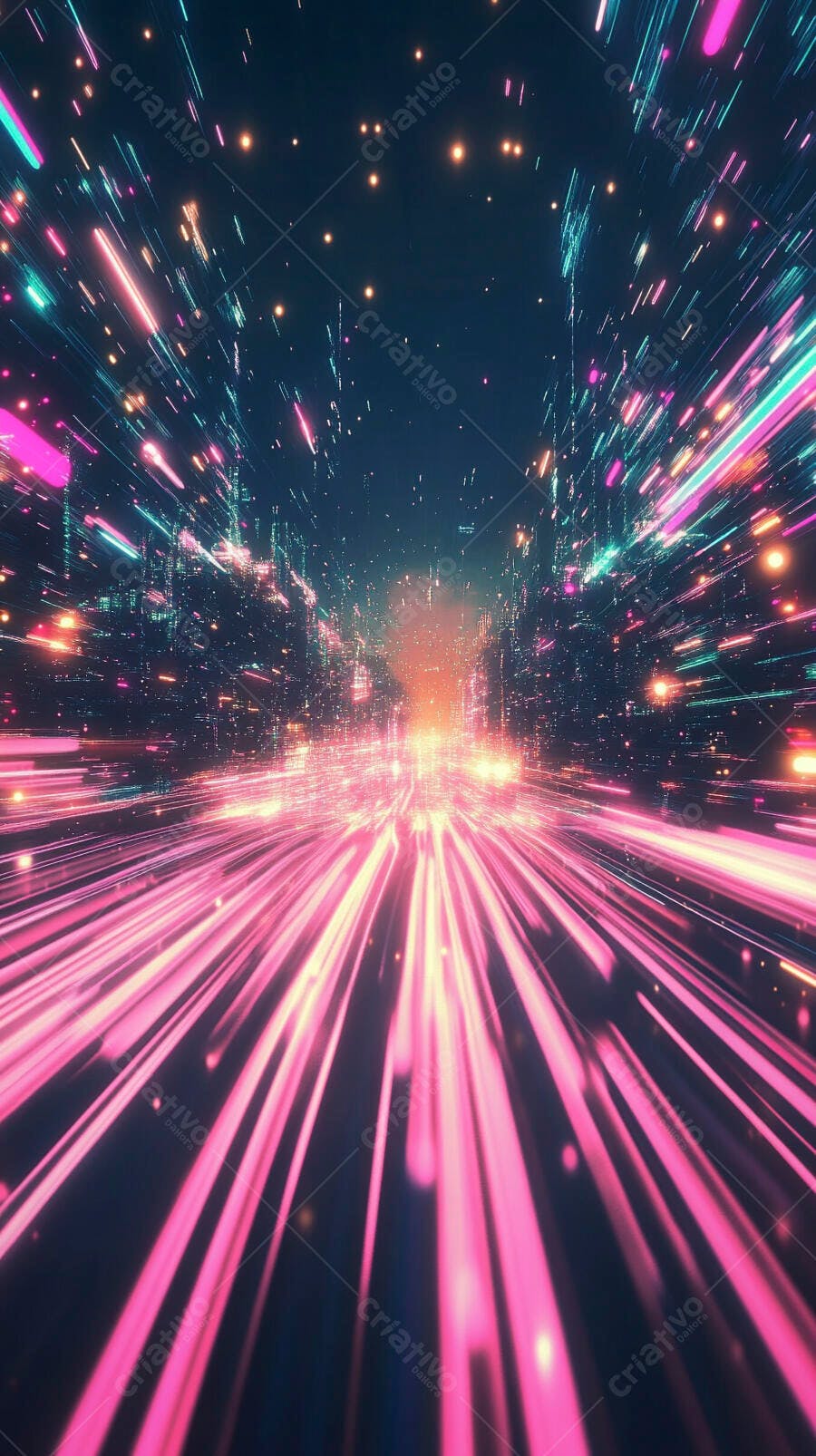 Linhas de luz rosa e azul em túnel digital futurista