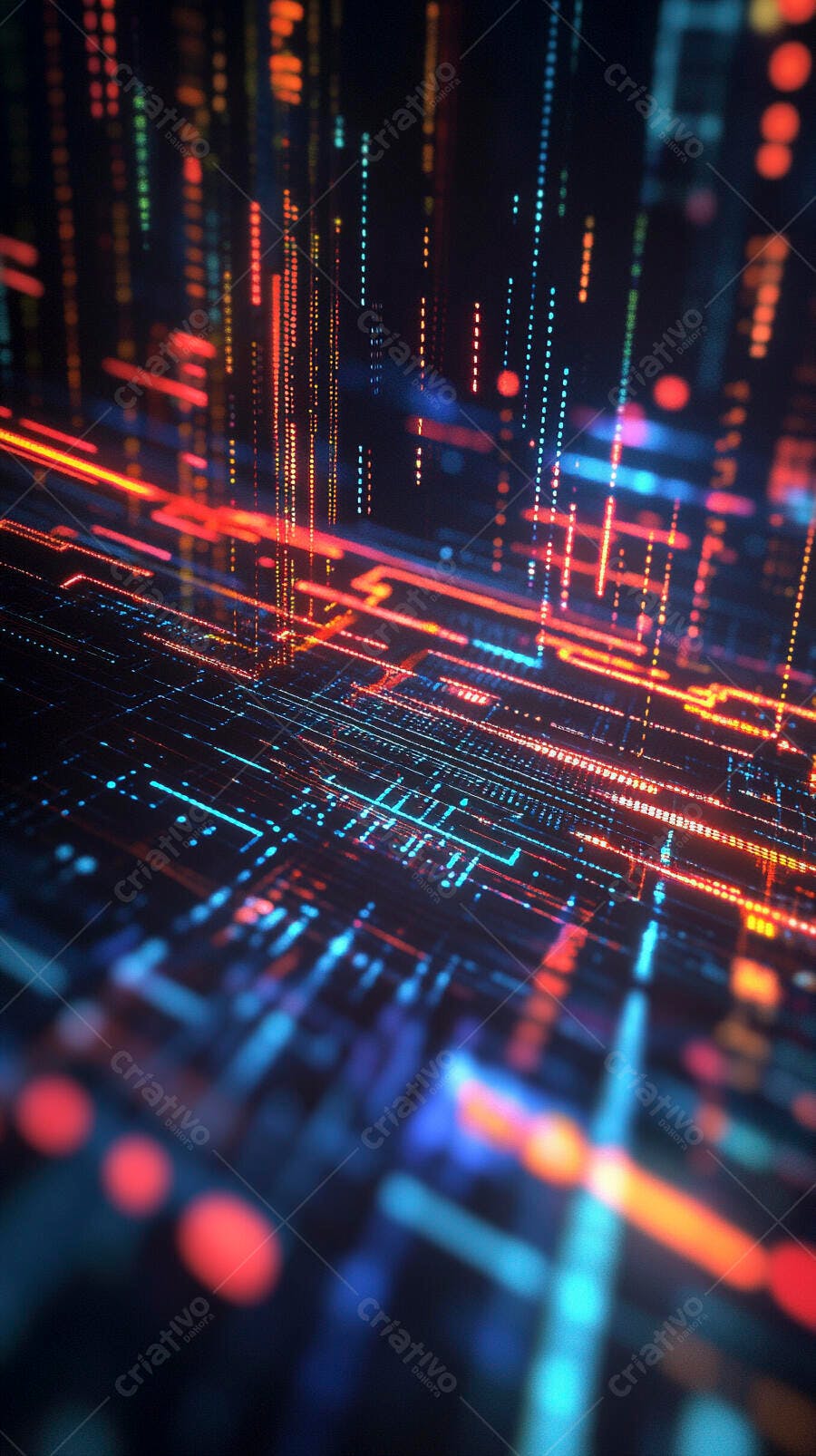 Fluxo de dados digitais em rede cibernética abstrata com luzes neon vibrantes