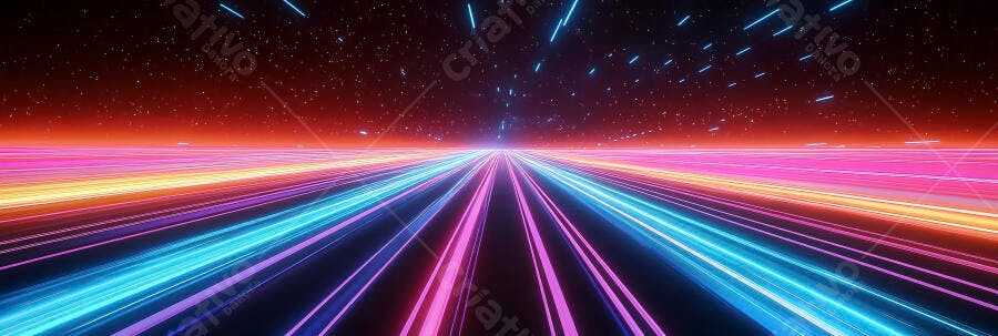 Estrada de luzes neon coloridas brilhantes em túnel futurista espacial