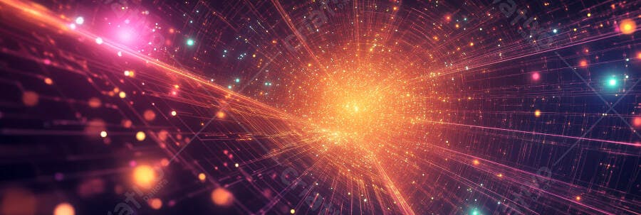 Dados digitais abstratos linhas e pontos de luz laranja e rosa
