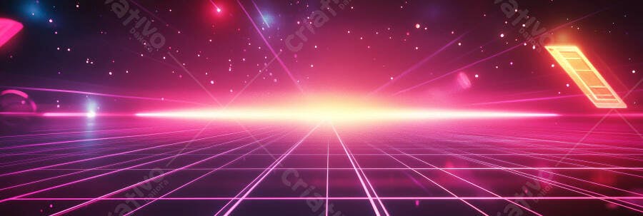 Fundo digital abstrato com linhas de grade neon e brilho rosa futurista