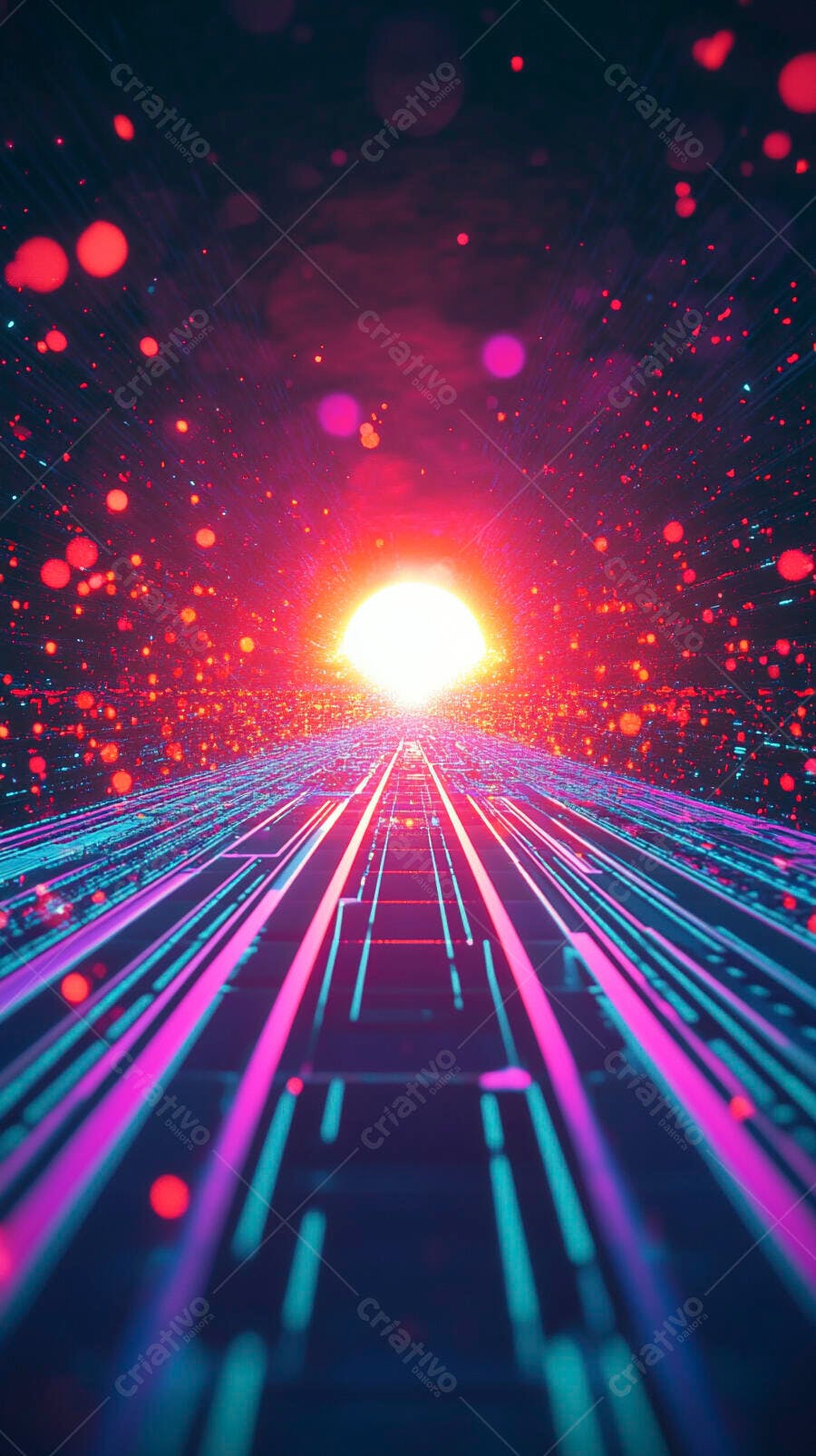 Caminho digital futurista com luz intensa e linhas neon vibrantes