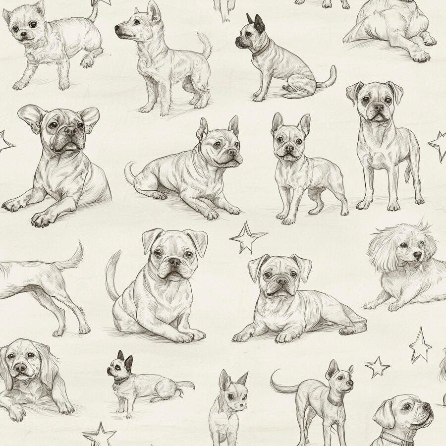 Desenhos de cachorros filhotes diversas raças em estilo sketch