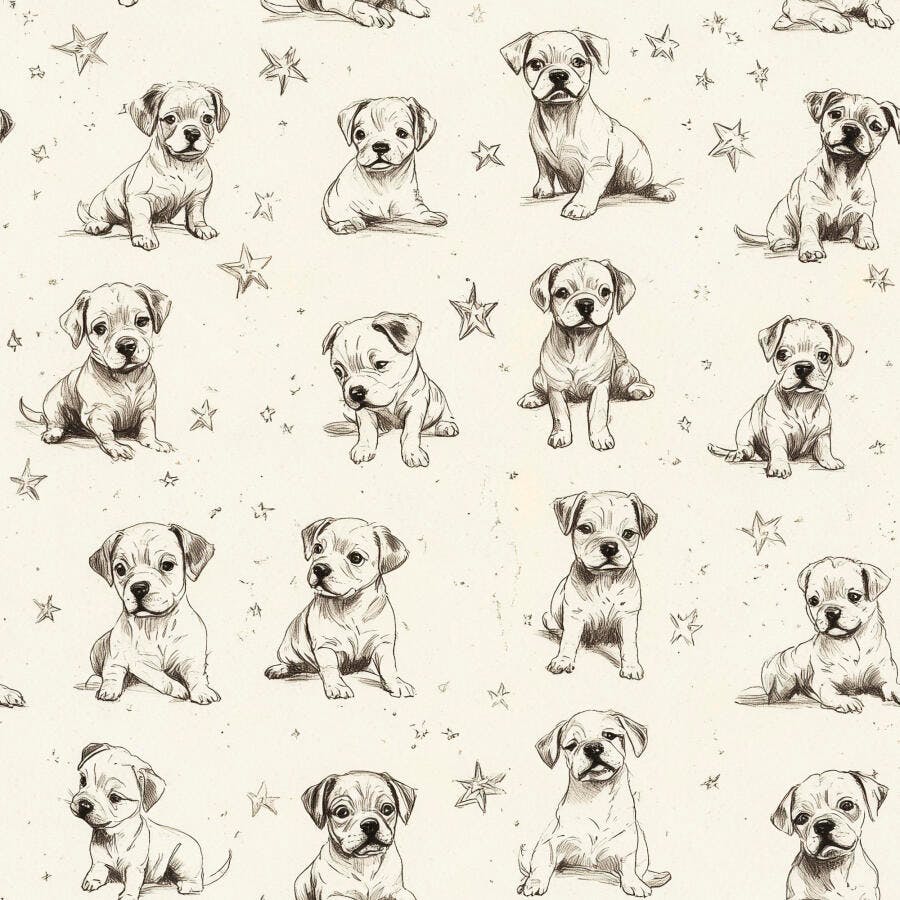 Desenho de cachorros filhotes padrão com estrelas e fundo claro