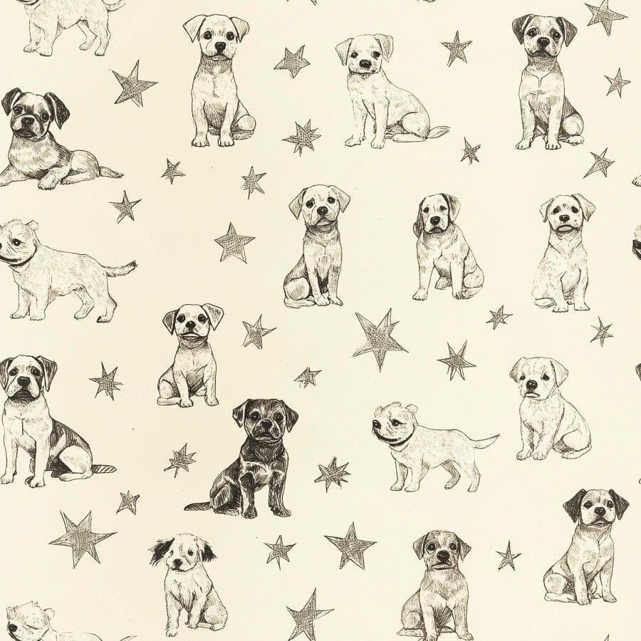 Ilustração de filhotes de cachorro diversos em padrão com estrelas