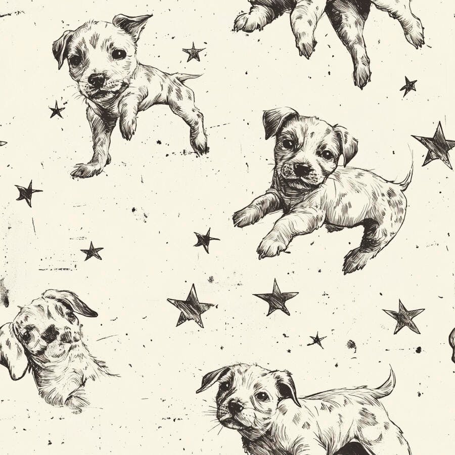 Filhotes de cachorro desenho em padrão sem costura com estrelas e fundo bege