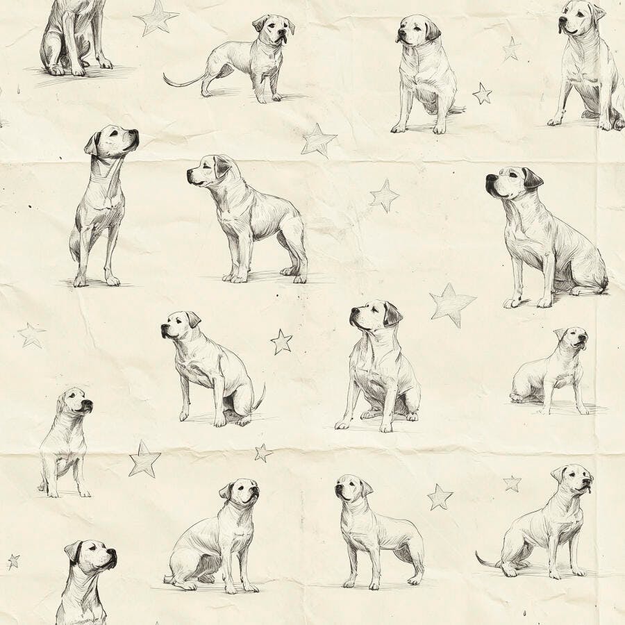 Desenhos de cachorros Labradores estilo esboço em papel amassado com estrelas