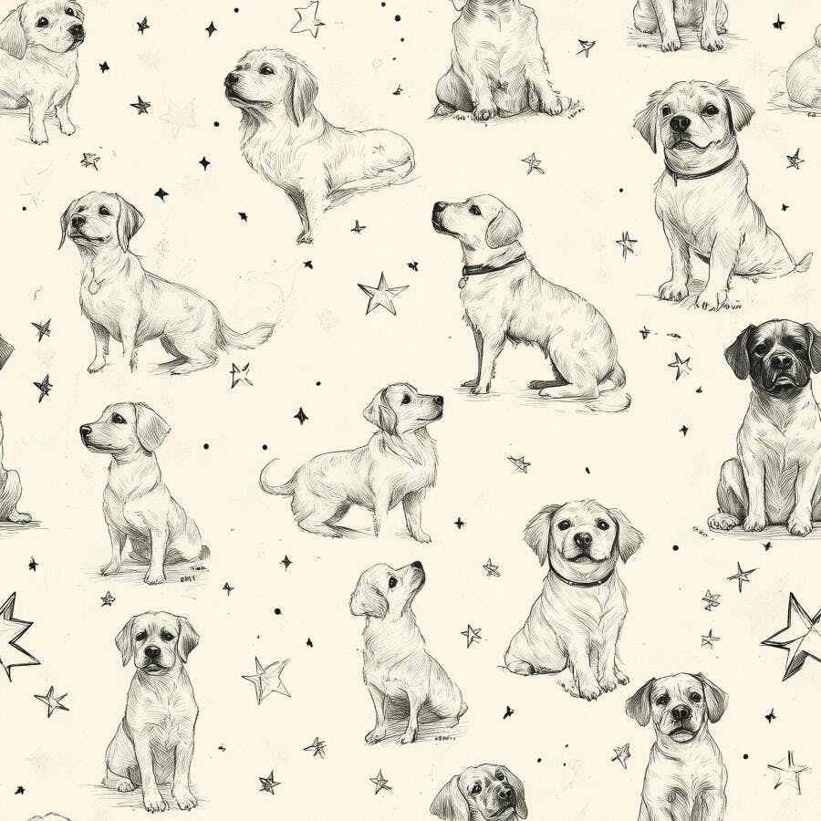 Filhotes de cachorro desenho em padrão sem costura com estrelas e pontos