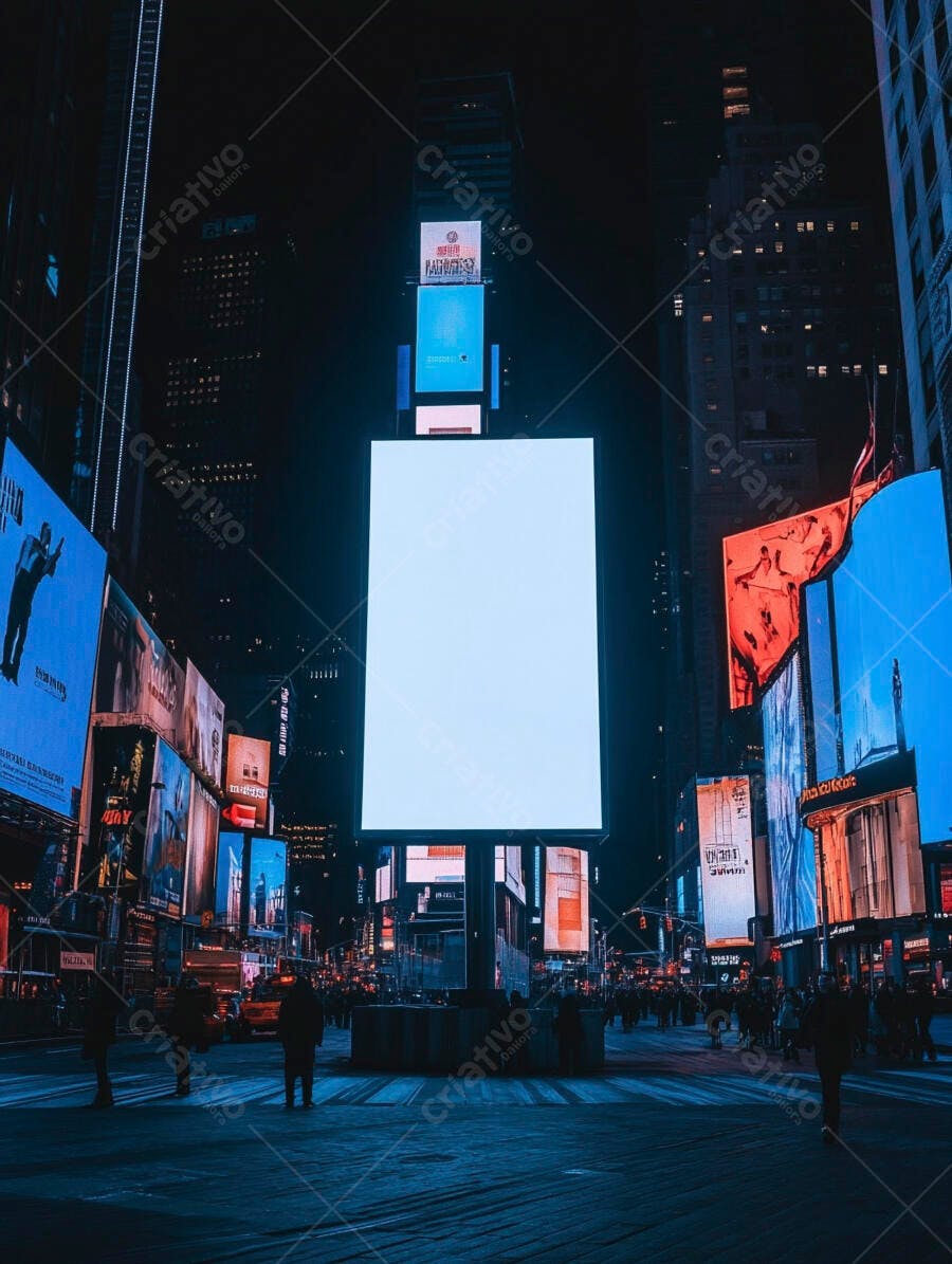 Outdoor digital branco luminoso em Times Square noite movimentada