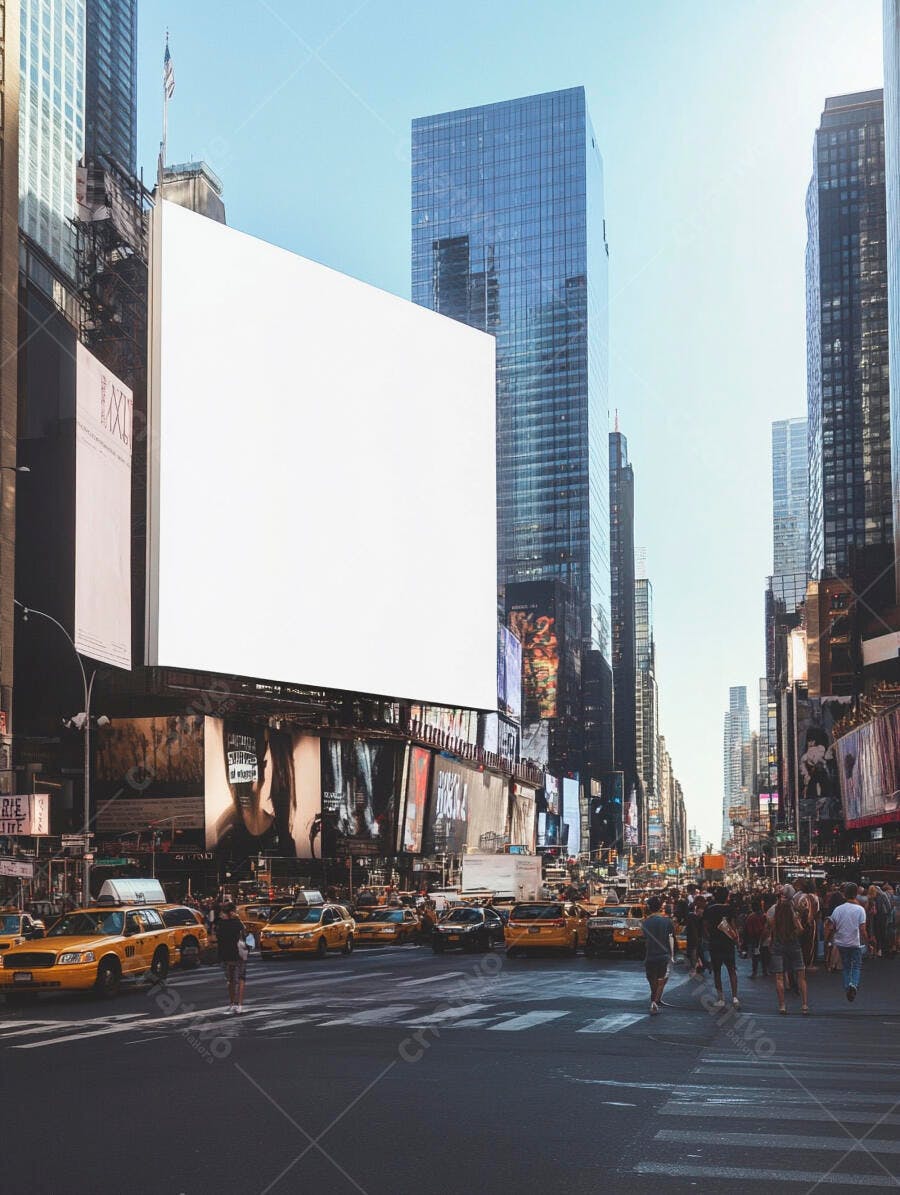 Painel publicitário em branco na Times Square Nova York dia ensolarado