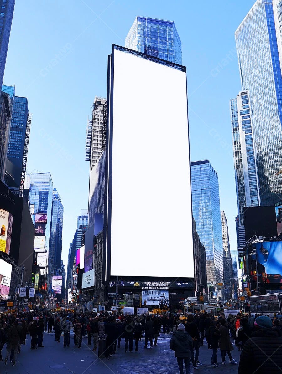 Outdoor digital branco vertical em Times Square Nova York movimentada dia claro