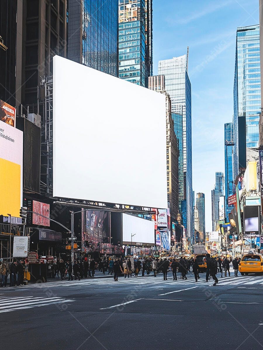 Outdoor em branco na Times Square Nova York com pedestres e arranha-céus