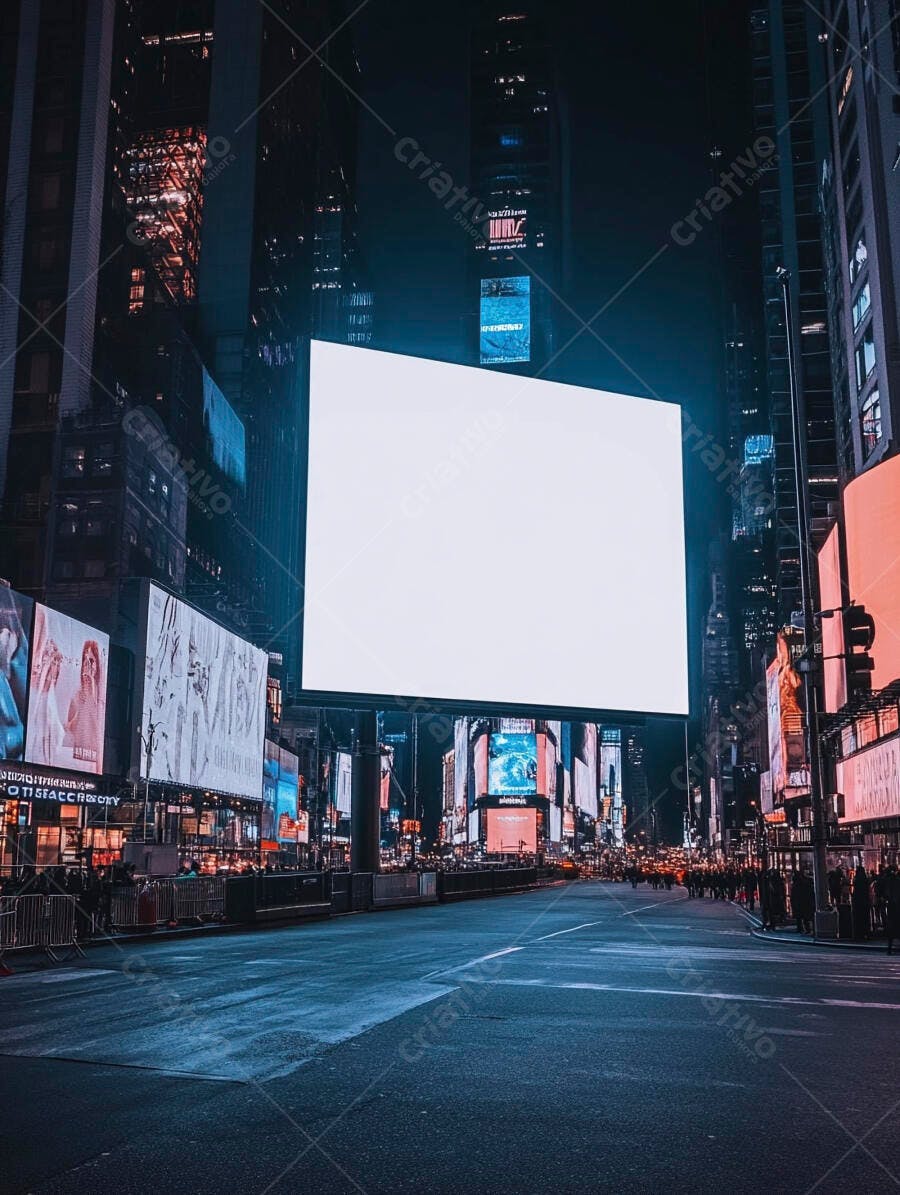 Outdoor vazio brilhante em rua movimentada de cidade à noite