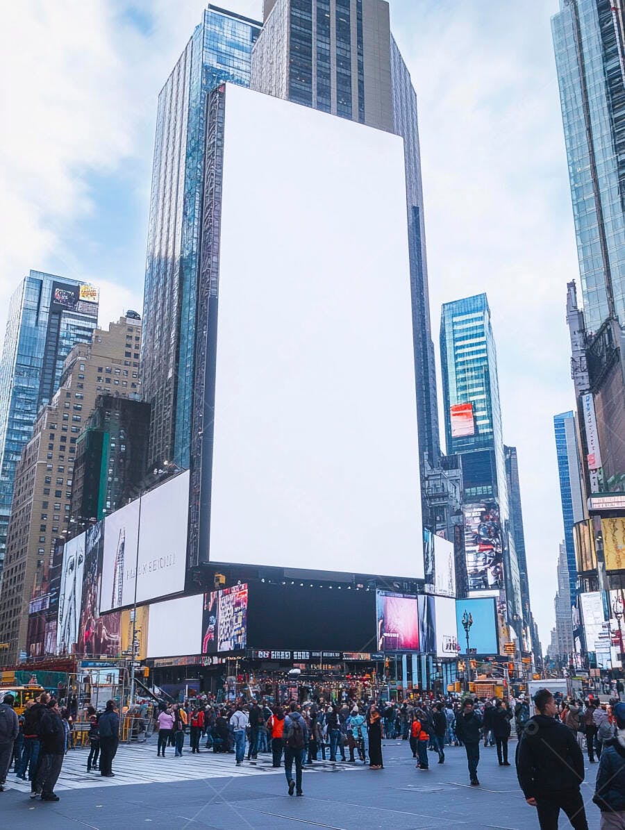 Outdoor digital vazio em Times Square com multidão e arranha-céus