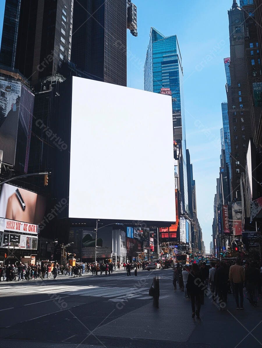 Times Square Nova York outdoor digital em branco e multidão de pessoas