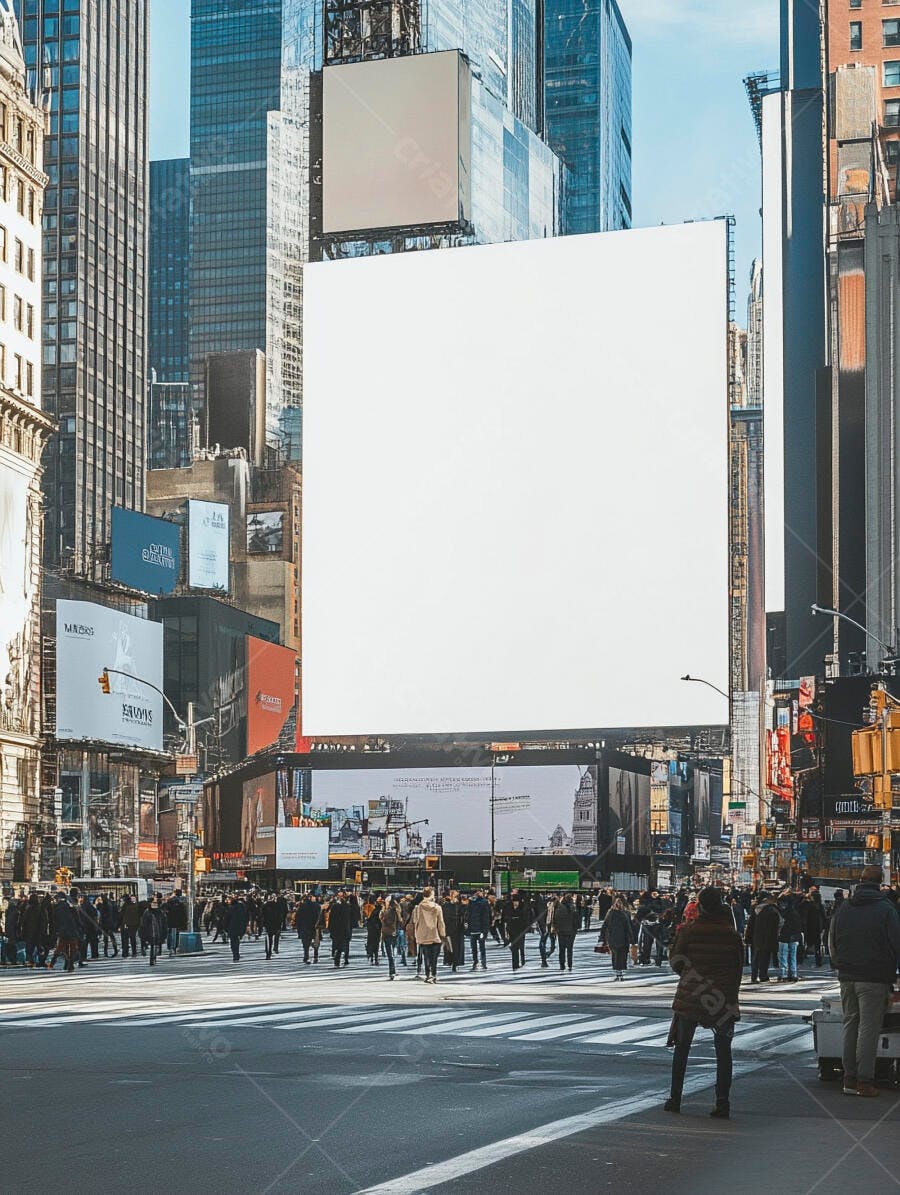 Outdoor em branco na Times Square com multidão de pedestres