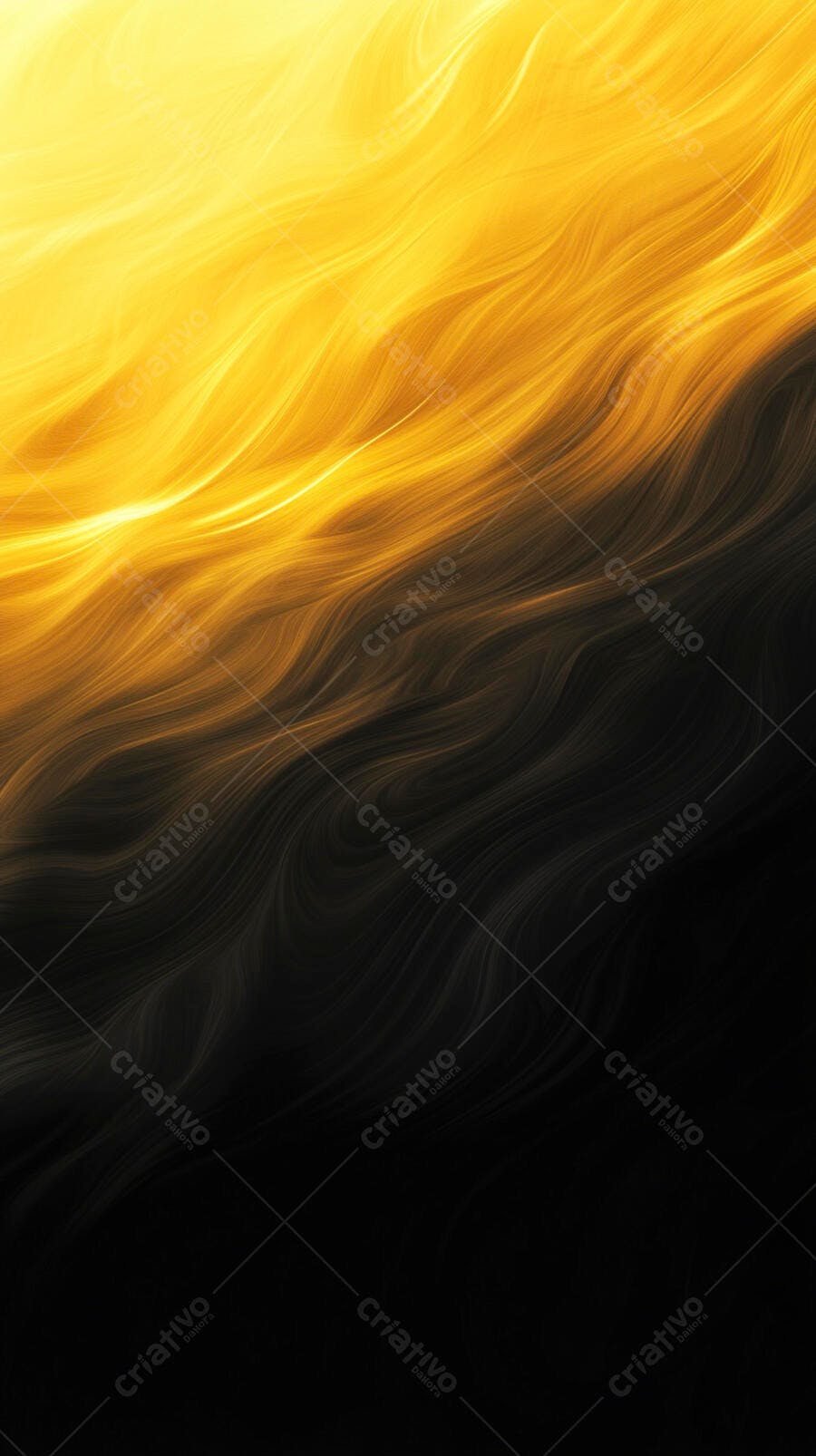 Ondas de luz douradas e amarelas em gradiente escuro abstrato vibrante