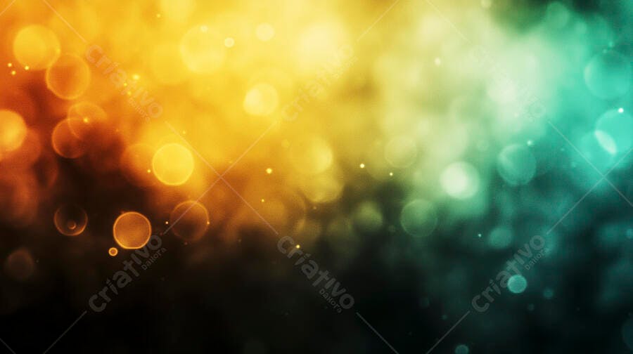 Fundo bokeh abstrato com transição de cores laranja amarelo e azul verde brilhos