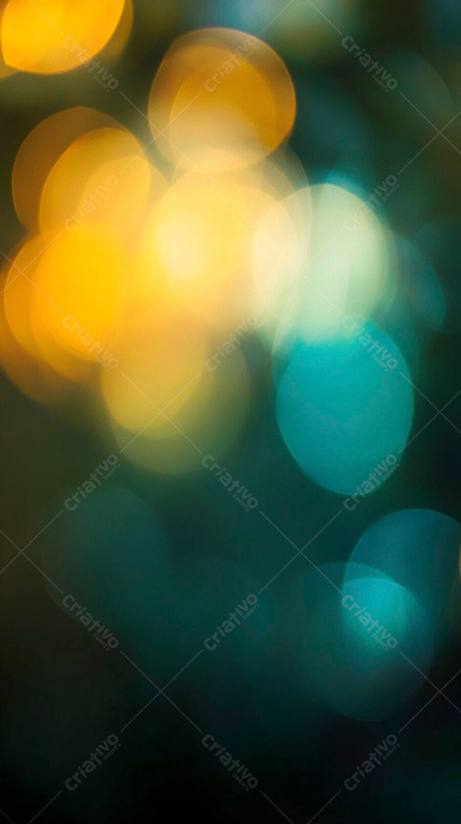 Luzes bokeh abstratas em tons de amarelo e azul-petróleo para fundo vibrante