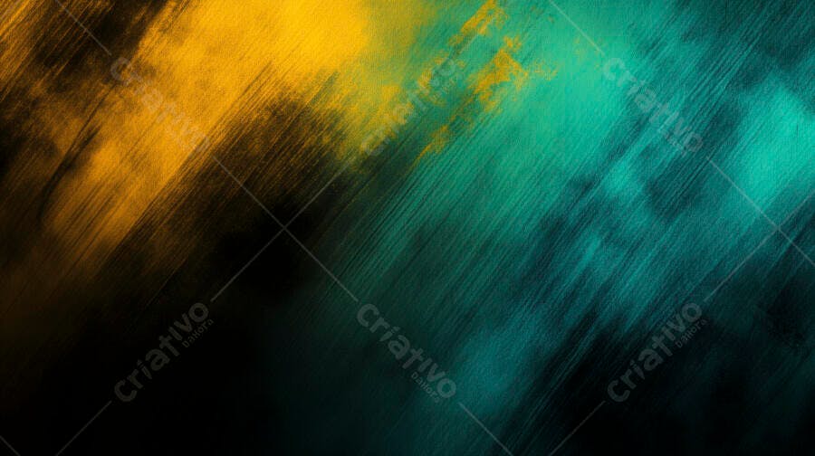 Textura abstrata dinâmica com traços amarelo-ouro e verde-água sobre preto