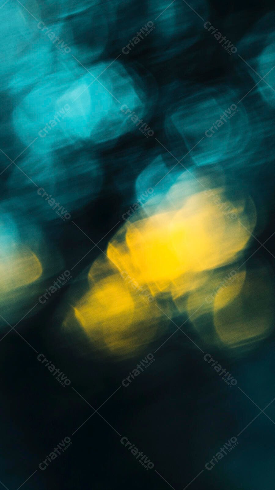 Luzes bokeh abstratas azul-petróleo e douradas em fundo escuro