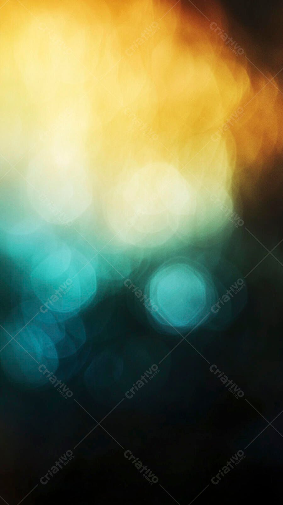 Luzes bokeh douradas e ciano em fundo abstrato escuro