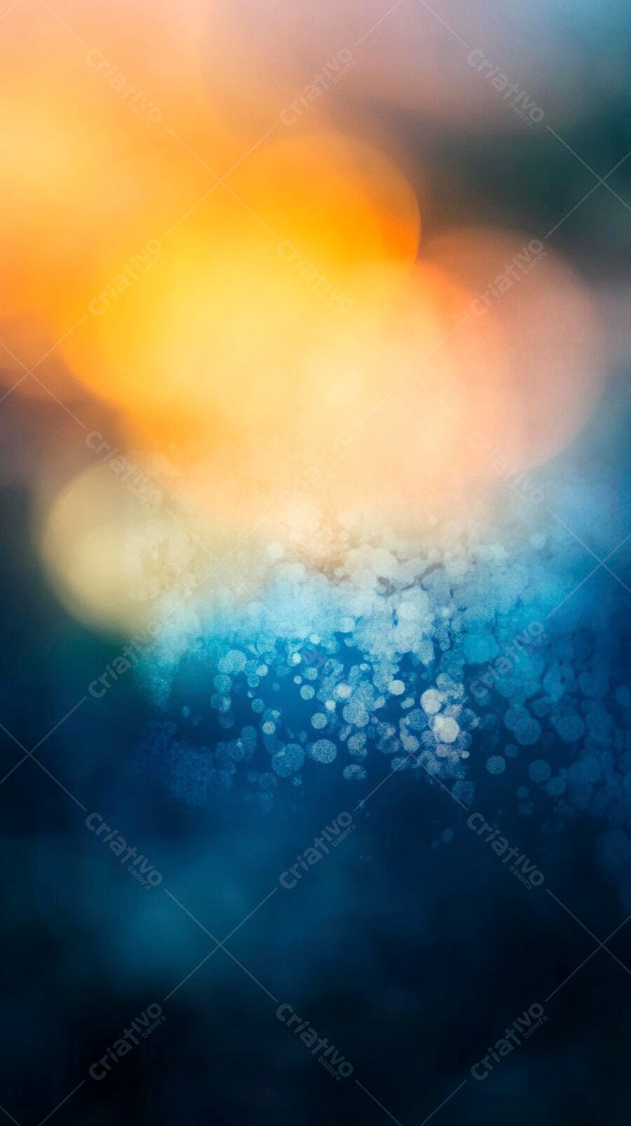 Luzes bokeh vibrantes em gradiente abstrato laranja e azul
