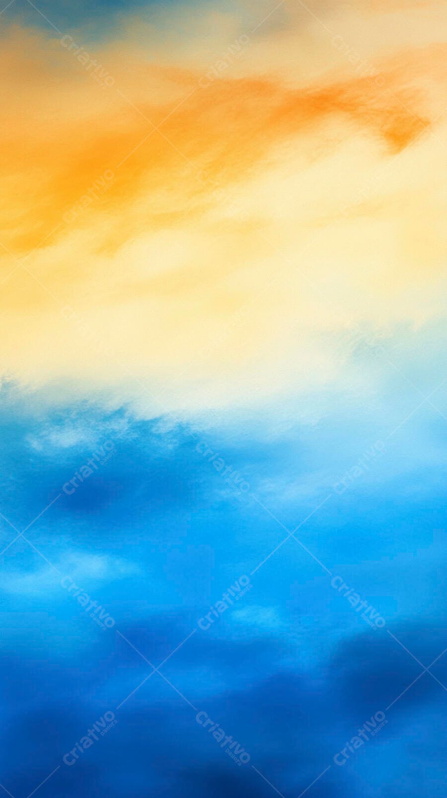 Gradiente abstrato de céu amarelo laranja e azul com nuvens leves