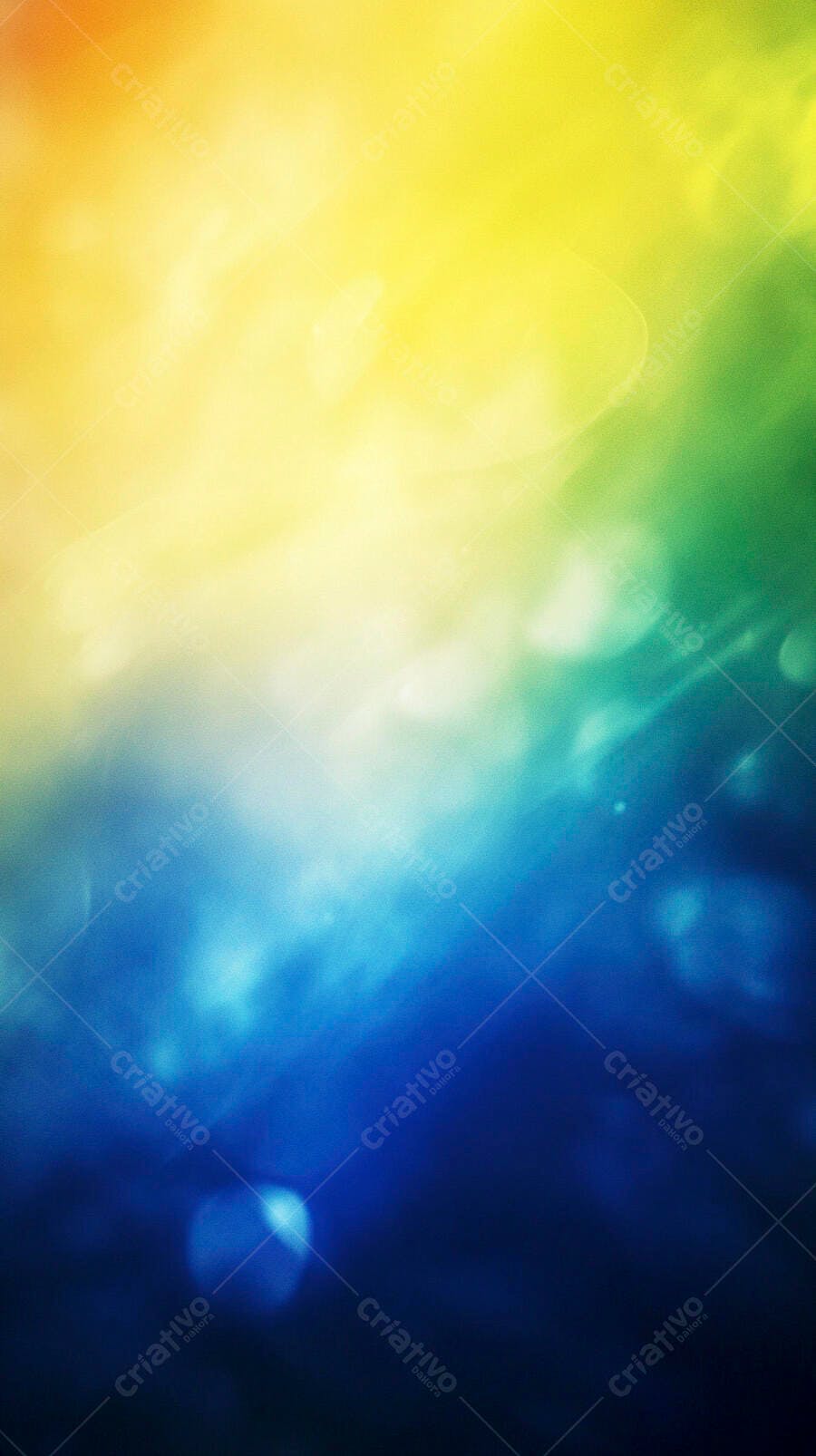 Cenário abstrato com degradê vibrante de amarelo verde e azul claro em bokeh